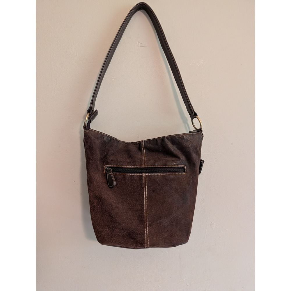 Vintage Y2K St Johns Bay Brown‎ Suede Shoulder Bag Leather Trim Hobo Purse